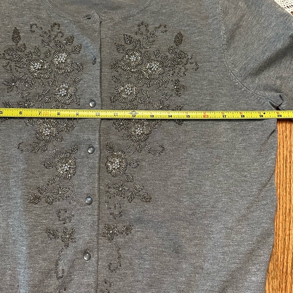 Spence Embellished Beaded Floral Design Grey Knit Cardigan 3 Quarter Sleeve XL - Picture 7 of 8